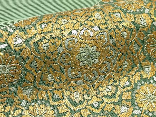 平和屋着物*夏物 太鼓柄袋帯 総刺繍 絽刺し 区限刺繍 絽綴れ 正倉院花唐草文 金銀糸 正絹 逸品 CABI5419rv