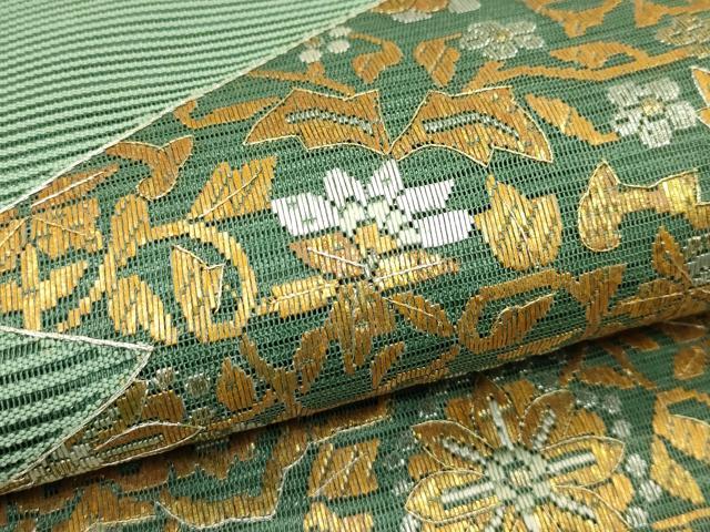 平和屋着物*夏物 太鼓柄袋帯 総刺繍 絽刺し 区限刺繍 絽綴れ 正倉院花唐草文 金銀糸 正絹 逸品 CABI5419rv