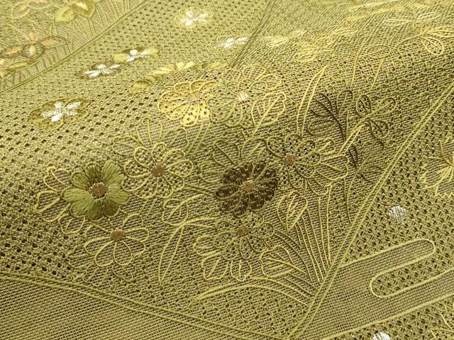 平和屋着物*夏物 太鼓柄袋帯 総刺繍 中国三大刺繍 スワトウ刺繍 遠山草花文 金銀糸 正絹 逸品 CABI5420rv