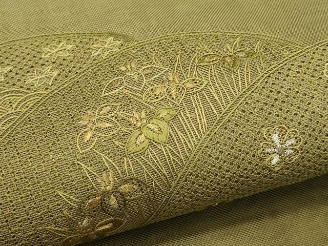平和屋着物*夏物 太鼓柄袋帯 総刺繍 中国三大刺繍 スワトウ刺繍 遠山草花文 金銀糸 正絹 逸品 CABI5420rv