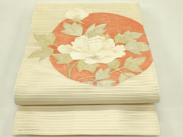 平和屋着物*夏物 八寸名古屋帯 絽綴れ 牡丹 金糸 正絹 逸品 CABI5427rv