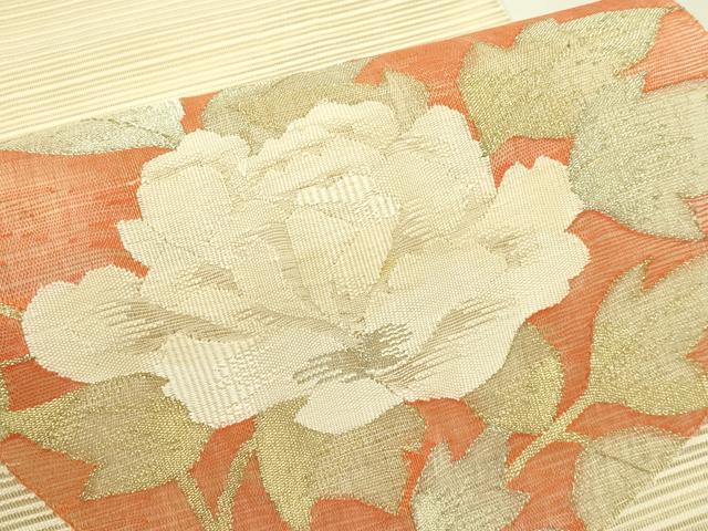 平和屋着物*夏物 八寸名古屋帯 絽綴れ 牡丹 金糸 正絹 逸品 CABI5427rv