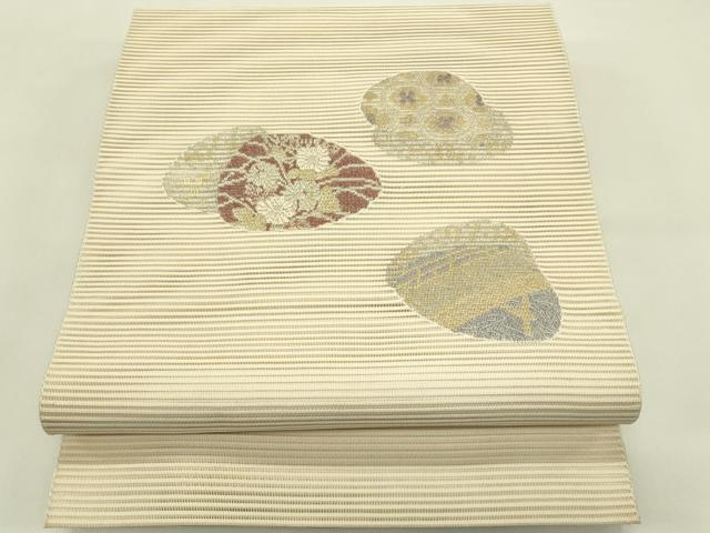 平和屋着物*夏物 八寸名古屋帯 総刺繍 絽刺し 区限刺繍 貝合わせ花文 金銀糸 正絹 逸品 CABI5428rv
