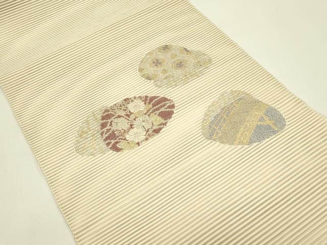 平和屋着物*夏物 八寸名古屋帯 総刺繍 絽刺し 区限刺繍 貝合わせ花文 金銀糸 正絹 逸品 CABI5428rv