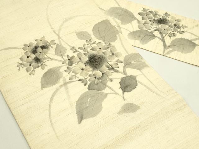 平和屋着物*夏物 九寸名古屋帯 作家物 手描き 紫陽花 麻 逸品 CABI5441rv