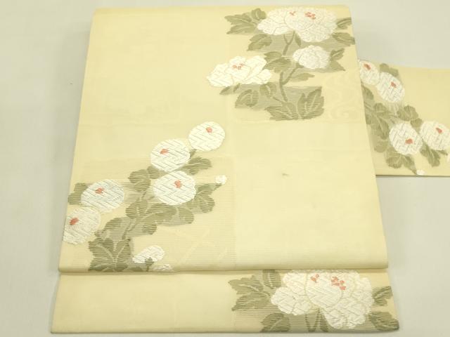 平和屋着物*夏物 九寸名古屋帯 唐織 菊 牡丹 正絹 逸品 CABI5445rv
