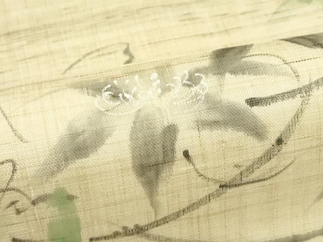 平和屋着物*夏物 九寸名古屋帯 手描き 草花文 麻 逸品 CABI5446rv