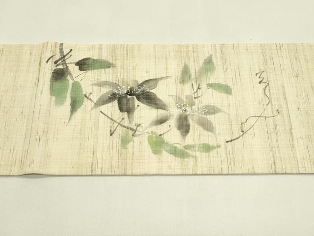 平和屋着物*夏物 九寸名古屋帯 手描き 草花文 麻 逸品 CABI5446rv