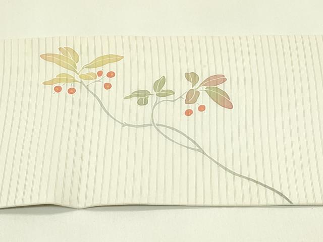 平和屋着物*夏物 絽塩瀬 九寸名古屋帯 作家物 友禅 休み鳥 南天 正絹 逸品 CABI5449rv