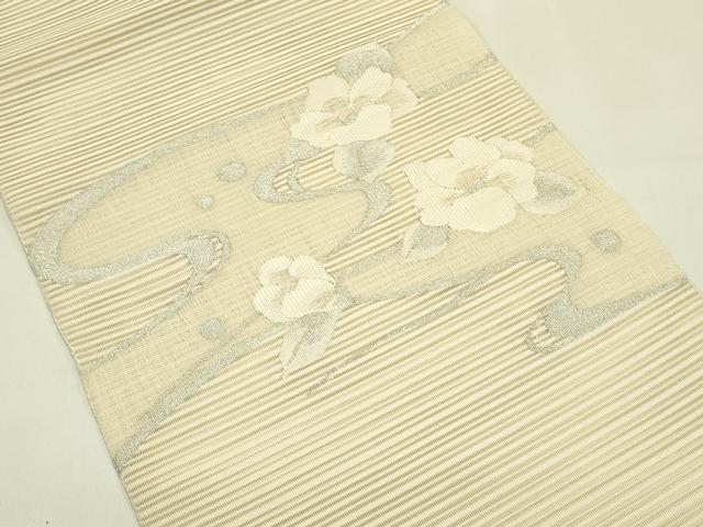 平和屋着物*夏物 八寸名古屋帯 絽綴れ 流水花文 金銀糸 正絹 逸品 CABI5460rv