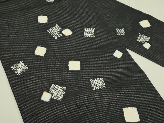 平和屋着物*夏物 九寸名古屋帯 絞り 色紙重ね文 黒地 正絹 逸品 CABI5468rv