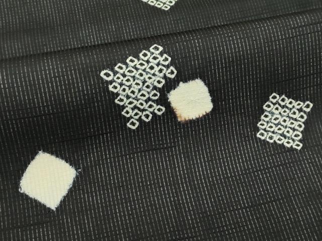 平和屋着物*夏物 九寸名古屋帯 絞り 色紙重ね文 黒地 正絹 逸品 CABI5468rv