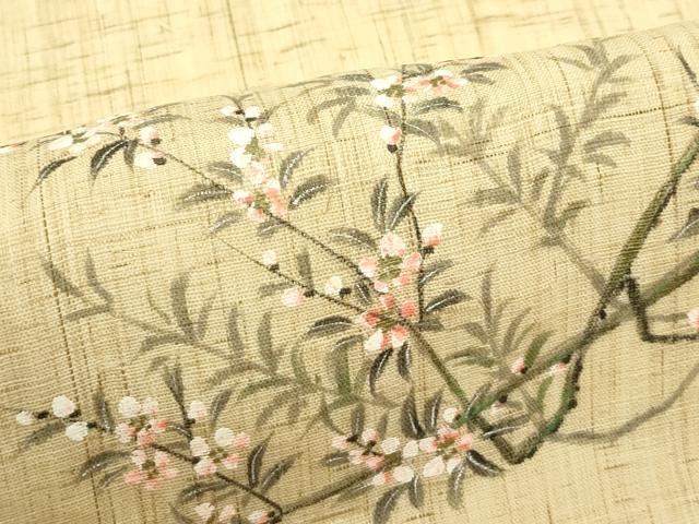 平和屋着物*夏物 九寸開き名古屋帯 作家物 手描き 枝花文 金彩 麻 逸品 CABI5472rv