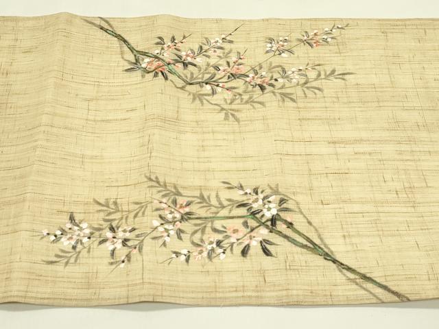 平和屋着物*夏物 九寸開き名古屋帯 作家物 手描き 枝花文 金彩 麻 逸品 CABI5472rv