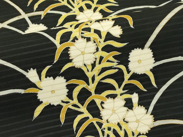 平和屋着物*夏物 絽塩瀬 九寸開き名古屋帯 撫子 黒地 金彩 三越扱い 正絹 逸品 CABI5473rv