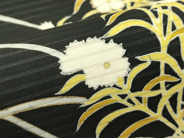 平和屋着物*夏物 絽塩瀬 九寸開き名古屋帯 撫子 黒地 金彩 三越扱い 正絹 逸品 CABI5473rv