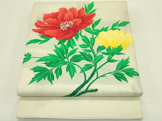平和屋着物*夏物 九寸開き名古屋帯 牡丹 銀糸 正絹 逸品 CABI5474rv