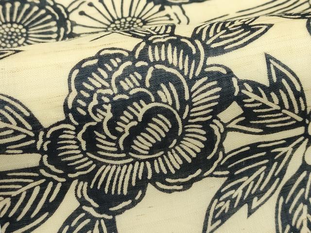 平和屋着物*夏物 九寸開き名古屋帯 作家物 伊勢型染 牡丹 菊 麻 逸品 CABI5475rv