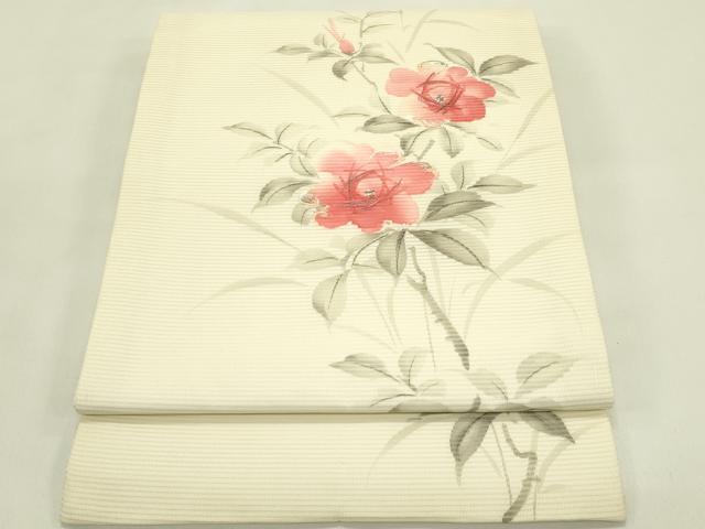 平和屋着物*夏物 九寸開き名古屋帯 手描き 刺繍 枝花文 銀糸 正絹 逸品 未使用 CABI5478rv