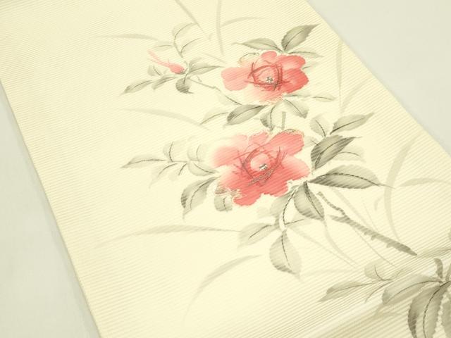 平和屋着物*夏物 九寸開き名古屋帯 手描き 刺繍 枝花文 銀糸 正絹 逸品 未使用 CABI5478rv