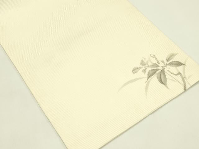 平和屋着物*夏物 九寸開き名古屋帯 手描き 刺繍 枝花文 銀糸 正絹 逸品 未使用 CABI5478rv