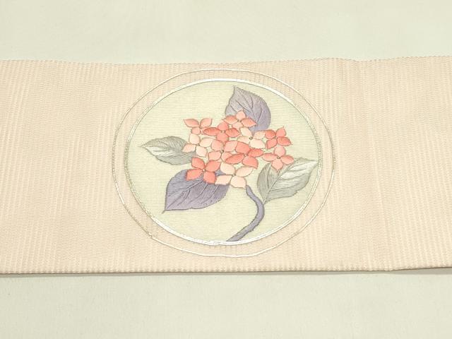 平和屋着物*夏物 九寸名古屋帯 総刺繍 駒刺繍 紫陽花萩丸文 銀糸 正絹 逸品 CABI5487rv