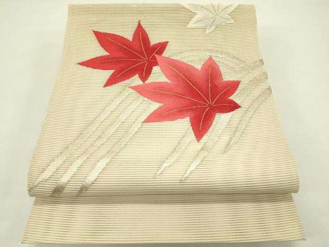 平和屋着物*夏物 八寸名古屋帯 絽綴れ 立波楓文 金銀糸 正絹 逸品 CABI5505rv