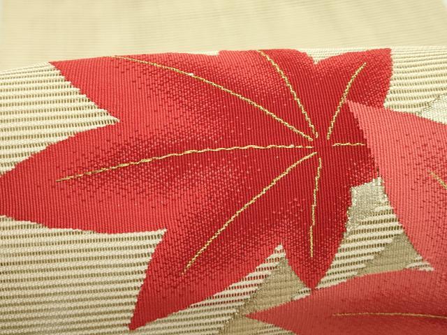 平和屋着物*夏物 八寸名古屋帯 絽綴れ 立波楓文 金銀糸 正絹 逸品 CABI5505rv