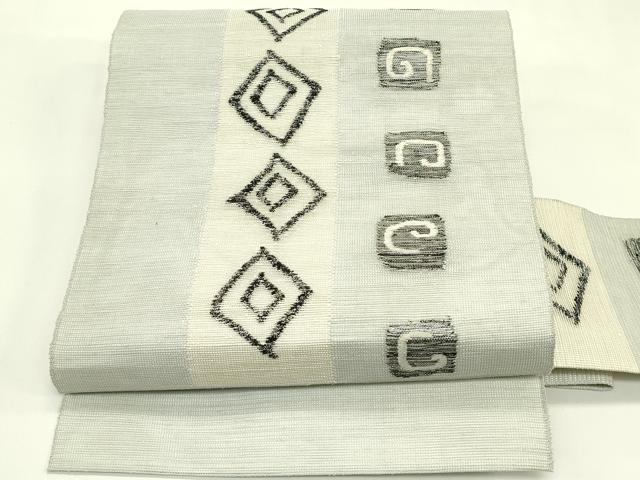 平和屋着物*夏物 八寸名古屋帯 菱渦巻文 銀糸 正絹 逸品 CABI5526rv