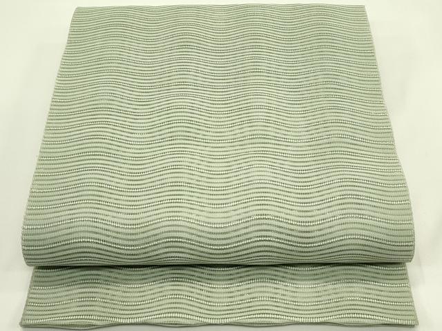 平和屋着物*夏物 八寸名古屋帯 絽綴れ よろけ縞 青白橡色 正絹 逸品 CABI5529rv