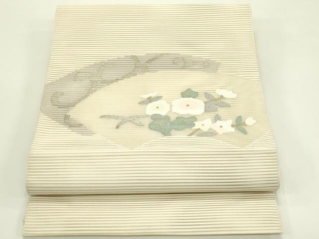 平和屋着物*夏物 八寸名古屋帯 絽綴れ 地紙重ね花文 金銀糸 正絹 逸品 未使用 CABI5531rv