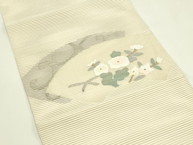 平和屋着物*夏物 八寸名古屋帯 絽綴れ 地紙重ね花文 金銀糸 正絹 逸品 未使用 CABI5531rv