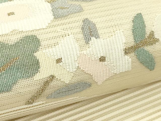 平和屋着物*夏物 八寸名古屋帯 絽綴れ 地紙重ね花文 金銀糸 正絹 逸品 未使用 CABI5531rv