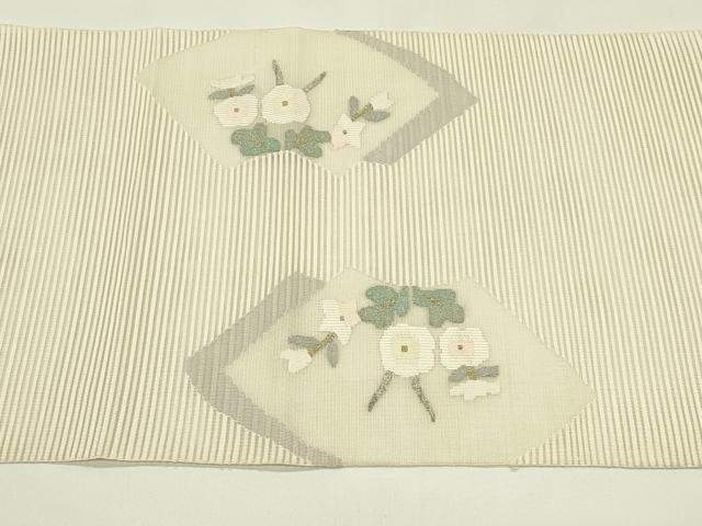 平和屋着物*夏物 八寸名古屋帯 絽綴れ 地紙重ね花文 金銀糸 正絹 逸品 未使用 CABI5531rv
