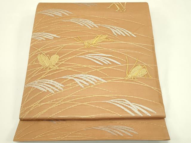 平和屋着物*夏物 六通柄袋帯 鈴虫 コオロギ 金銀糸 正絹 逸品 CABI5538rv