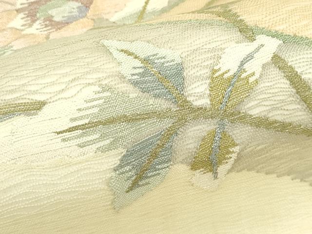 平和屋着物*夏物 九寸名古屋帯 すくい織 草花文 銀糸 正絹 逸品 CABI5547rv