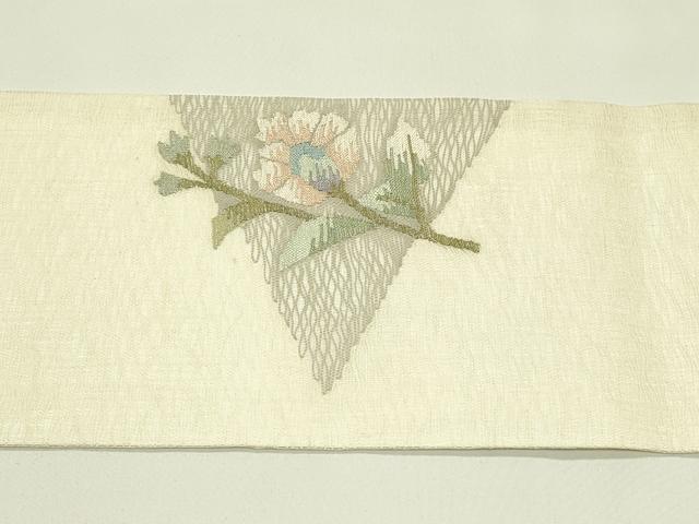 平和屋着物*夏物 九寸名古屋帯 すくい織 草花文 銀糸 正絹 逸品 CABI5547rv