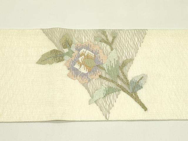 平和屋着物*夏物 九寸名古屋帯 すくい織 草花文 銀糸 正絹 逸品 CABI5547rv