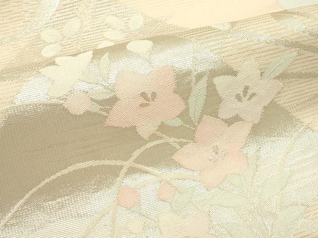 平和屋着物*夏物 九寸名古屋帯 秋草扇文 銀糸 正絹 逸品 CABI5548rv