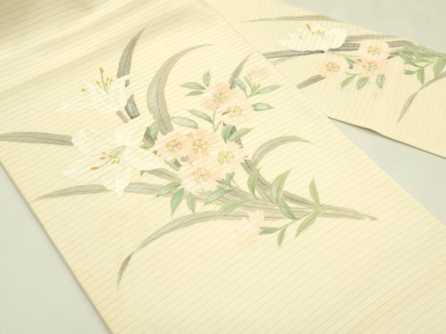 平和屋着物*夏物 絽塩瀬 九寸名古屋帯 手描き 草花文 正絹 逸品 CABI5549rv