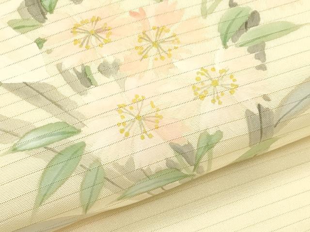 平和屋着物*夏物 絽塩瀬 九寸名古屋帯 手描き 草花文 正絹 逸品 CABI5549rv
