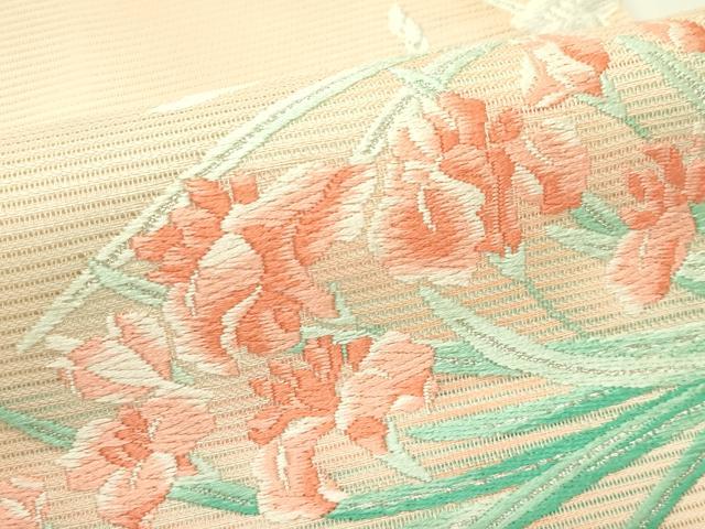 平和屋着物*夏物 九寸名古屋帯 唐織 杜若 銀糸 正絹 逸品 未使用 CABI5554rv