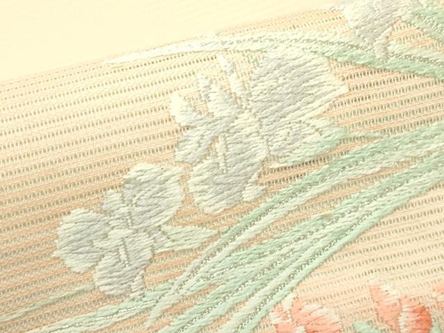 平和屋着物*夏物 九寸名古屋帯 唐織 杜若 銀糸 正絹 逸品 未使用 CABI5554rv