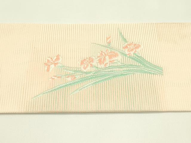 平和屋着物*夏物 九寸名古屋帯 唐織 杜若 銀糸 正絹 逸品 未使用 CABI5554rv