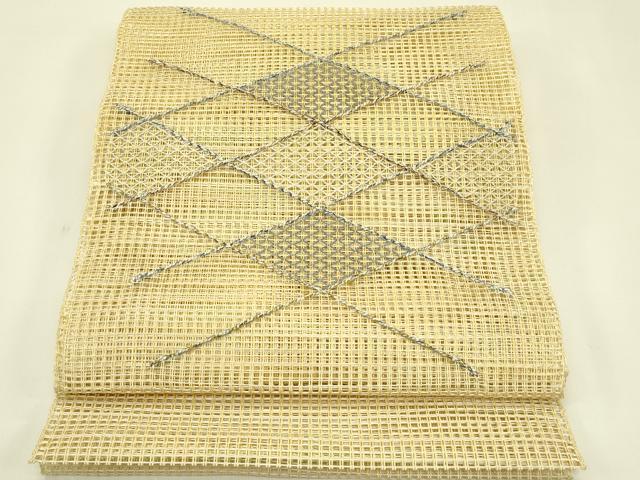平和屋着物*夏物 八寸名古屋帯 羅 菱文様 銀糸 正絹 逸品 CABI5556rv