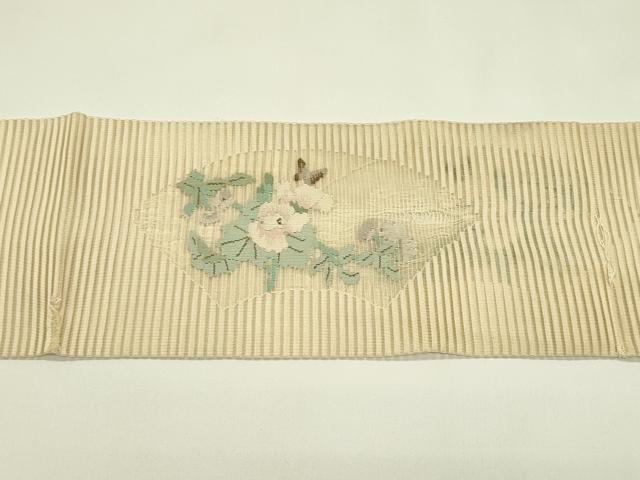 平和屋着物*夏物 八寸名古屋帯 絽綴れ 地紙花蝶文 正絹 逸品 CABI5559rv