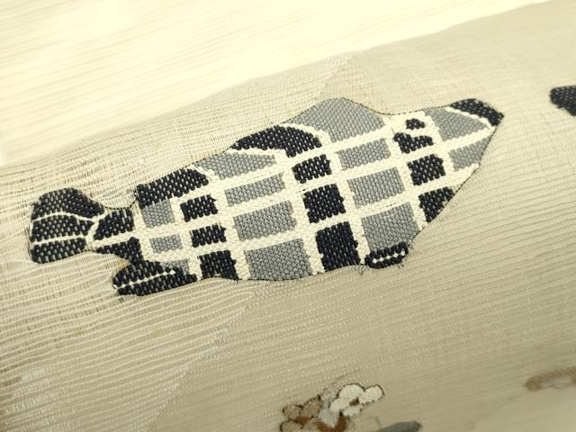 平和屋着物*夏物 八寸名古屋帯 絽綴れ 魚 草花文 正絹 逸品 CABI5576rv