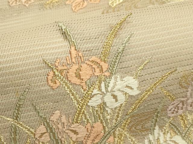 平和屋着物*夏物 九寸名古屋帯 唐織 杜若 金糸 正絹 逸品 CABI5590rv