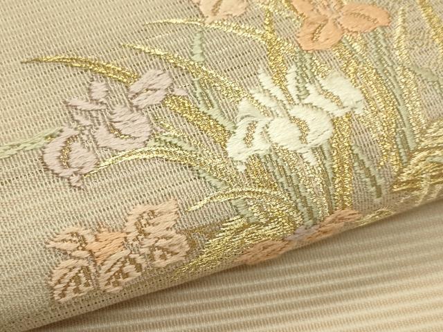 平和屋着物*夏物 九寸名古屋帯 唐織 杜若 金糸 正絹 逸品 CABI5590rv