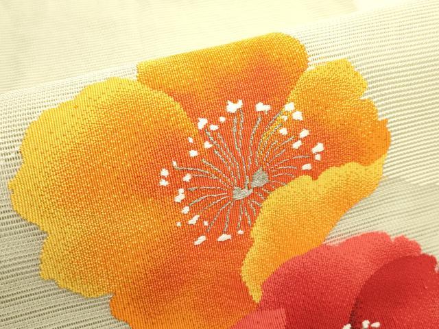 平和屋着物*夏物 八寸名古屋帯 絽綴れ 草花文 銀糸 正絹 逸品 CABI5592rv